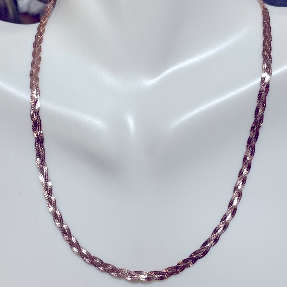 NEW 18k Rose Gold Over Sterling Silvern Braided Herringbone Necklace